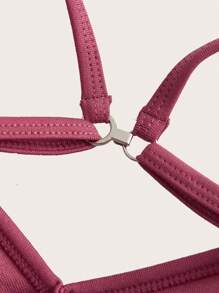 Easithlete Women's Simple Solid Color Seamless Sports Bra - Burgundy - View 3
