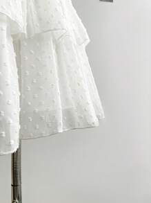 Soleia Women's Cottage Core White Polka Dot Tea Party Summer Mini Dress,Vacation Rural Floral Mesh Ruffle Spaghetti Strap Ruffled Hem,Wedding - White - View 3