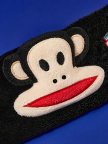 Paul Frank X SHEIN 可爱猴子毛绒浴室头带，适合洗脸和化妆，舒适柔软 - 黑色 - 查看 4