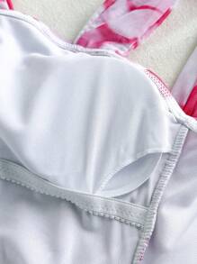 SHEIN Traje de baño de una pieza con estampado floral y fruncido de tul para niña preadolescente, lindo y adecuado para primavera y verano
