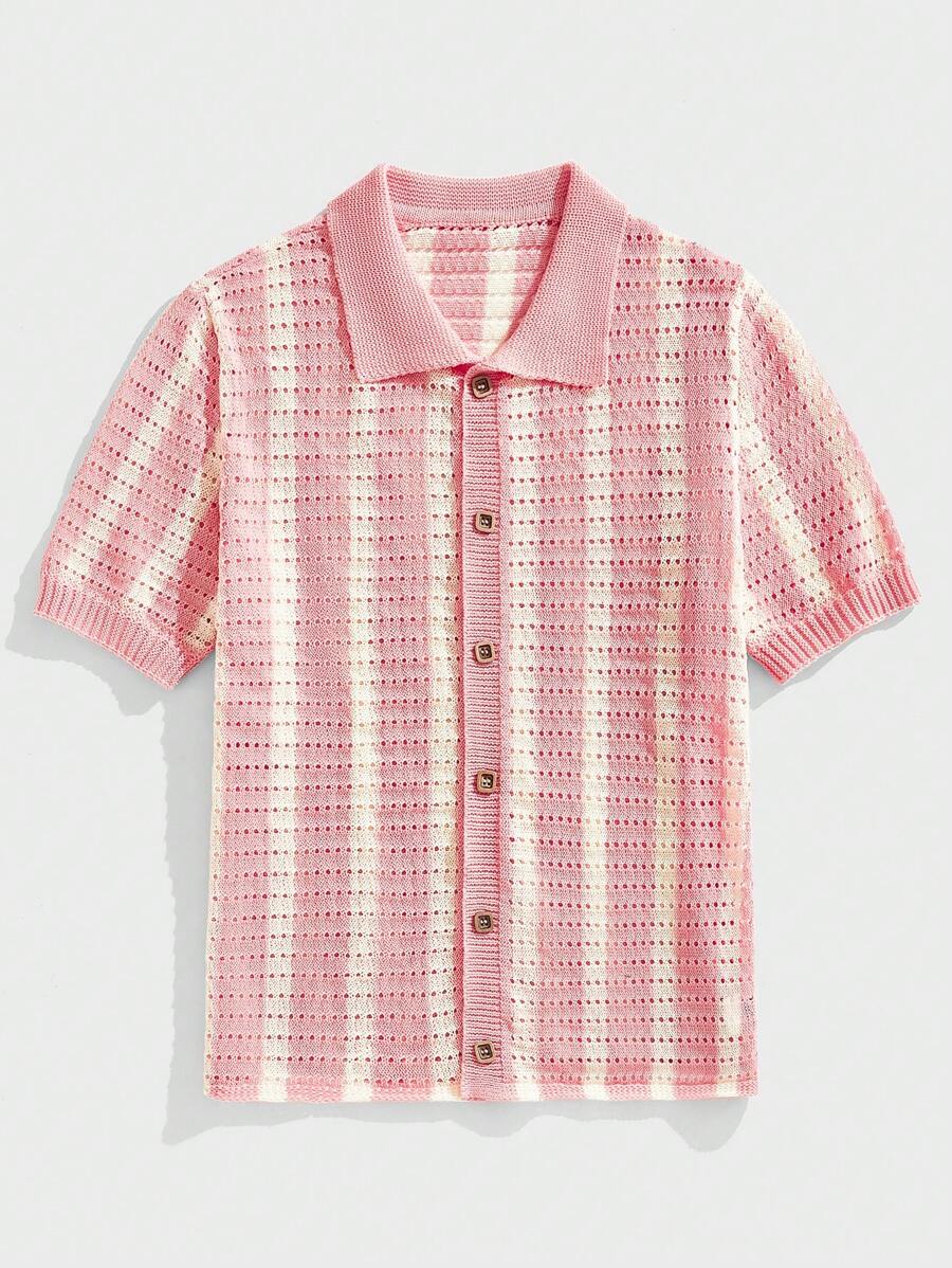 Chillumni Men's Knitted Short Sleeve Sweater, Fashionable For Summer - Multicolor - View 1