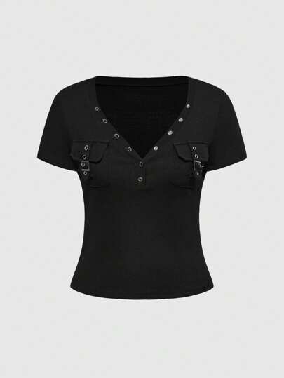 Grunge Punk Vintage verwaschen Lochstickerei Tasche gestricktes Schwarz Grau kurzärmliges zerstörtes grafisches T-Shirt für Frauen, geeignet für Sommer Strand, Abschluss, Ostern, Konzert, Nashville Urlaub