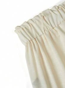 SHEIN LUNE Plus Size Women's Vacation Style Print Drawstring Waist Paper Bag Loose Wide Leg Pants Fall Cloth For Women - Beige - View 4