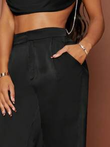 SHEIN SXY Summer Black High Waisted Wide Leg Trousers - Black - View 4
