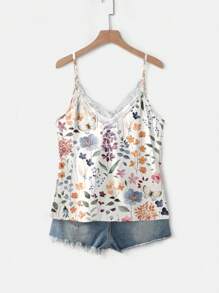 SHEIN VCAY 大码花卉印花吊带背心和背心套装，夏季 - 藍白色 - 查看 6