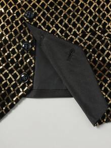 Manfinity Mode All-Over Print Business V-Neck Button Front Men's Luxury Suit Vest - Gold - View 5