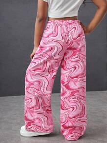 Tween Girls Summer Y2K Marble Print Drawstring Elastic Waist Wide Leg Casual Baggy Jeans Wide Leg Jeans For Daily Wear,Girls Summer Concert Festival Causal Rave Outfits, Girls Summer Brunch Church Graduation Outfits,Streetwear Back To School Outfits