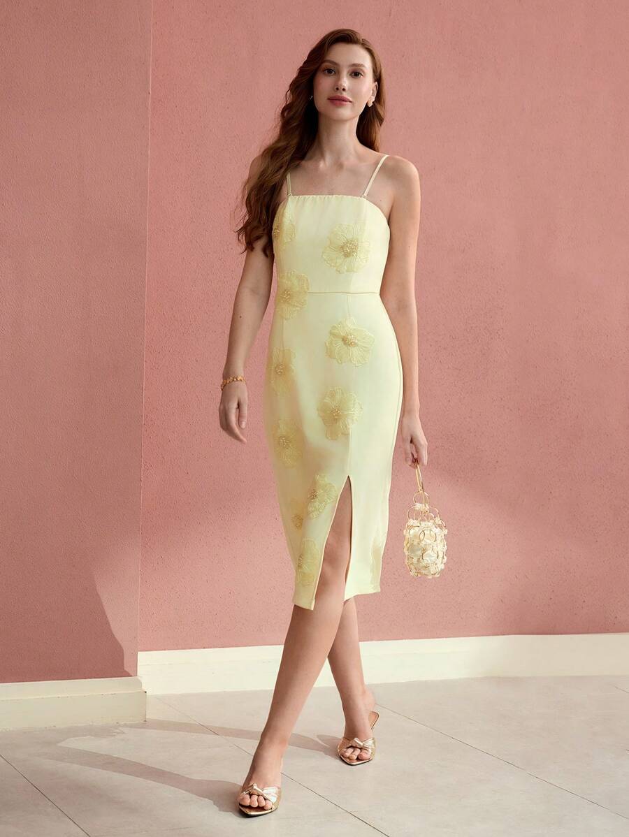 MOTF PREMIUM FLORAL PATCHED SPLIT TUBE DRESS