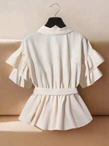 GlowEve Women's Summer Casual Striped Ruffle Hem Blouse - Beige - View 2