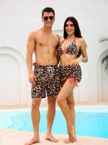 Zalmeno 男士豹纹抽绳腰沙滩短裤 - 彩色 - 查看 3