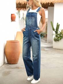 EMERY ROSE Women's Casual Denim Jumpsuit With Pockets And Button Design - Blue - View 3