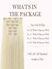 Seamless Clip Ins 7 件 95 克 613# 漂白金色全头蕾丝 PU 双纬夹式真人发接发，HQ 雷米真人发无缝 PU 夹式接发，适合女士 - S613 - 查看 3