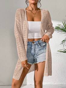 SHEIN Swim Kimono abierto de verano de punto calado para mujer como cubrecostras - Rosa vieja - Ver 7