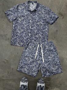 Manfinity Homme Conjunto de camisa y pantalones cortos para hombres, de moda para el verano