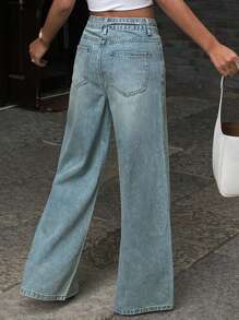 DAZY Women's Rhinestone Decor Casual Loose Fit Jeans Y2k - Light Wash - View 3