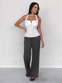 Calvaya Pantaloni a zampa donna a vita bassa slim fit in stile retrò a righe