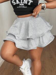 Maweii Plus Size Summer Casual Skirt With Ruffle Hem - Grey - View 2