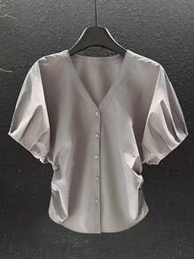 SHEIN Clasi Blusa casual da donna con maniche a palloncino, tinta unita, estiva