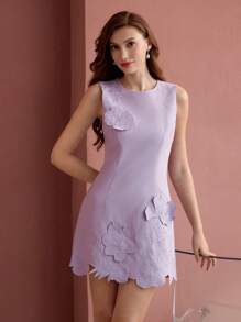 MOTF PREMIUM FLORAL EMBROIDERED SLEEVELESS DRESS - Purple - View 1