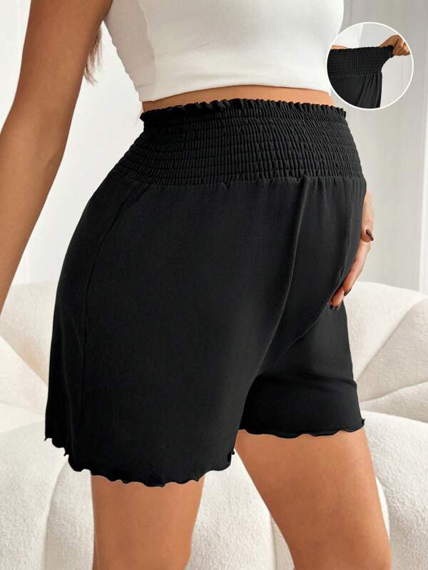 SHEIN Umstandsmode Einfarbige Bauchband Lockere Freizeitshorts Shorts für Damen Zweiteilige Outfits 2 Stücke Sets Damenshorts Sommeroutfits für Damen