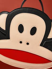 Paul Frank X SHEIN 1pc Pu Leather Monkey Printed Patchwork Top Handbag, With A Long Shoulder Strap For Crossbody, Suitable For Commuting, Outings, Travel, Can Store Wallets, Small Water Bottles, Personal Belongings, Suitable For Women, Street