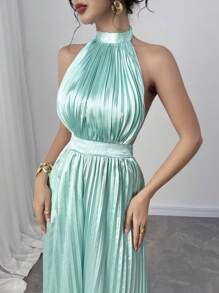 Firerie 女士优雅浪漫时尚通勤性感优雅风格露背褶皱绿色长款连体裤，适合派对、海滩度假、返校、浪漫约会、婚礼季、生日、复活节服装、春夏连体裤 - 綠色 - 查看 6