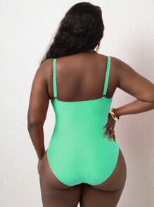 Slaydiva Traje de baño de una pieza de talla grande de unicolor, de estilo casual y con tirantes ajustables