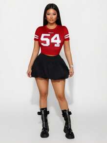 Sirith Maglietta casual sportiva alla moda con lettera rossa