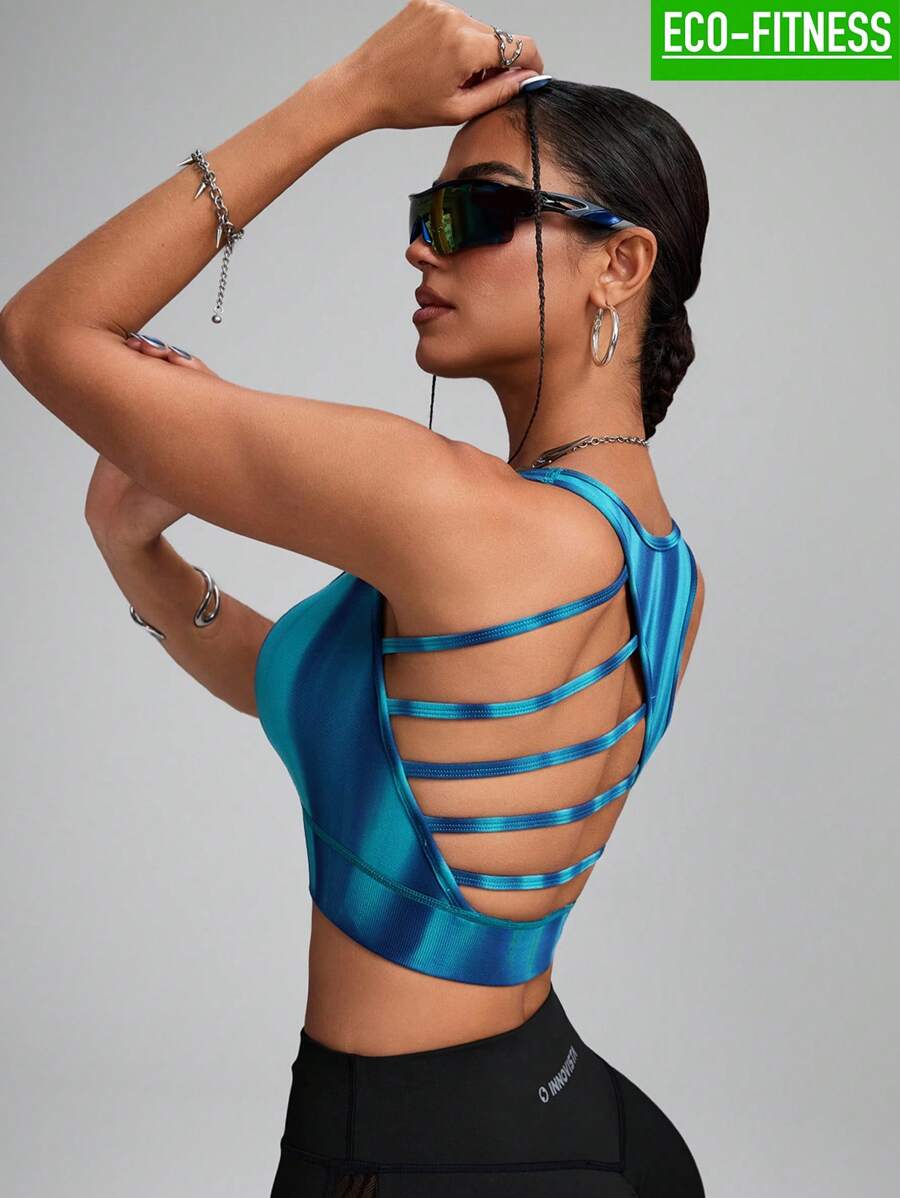 Innovista Sujetador deportivo sin costuras, sostén activo de gimnasio de gran estiramiento, transpirable y con soporte moldeador, top tipo chaleco, top corto, camisetas sin mangas, sin cables, tela transpirable, de secado rápido, suave como la mantequilla, compresión y cómodo, con corte de malla y calado, azul, tie-dye, aurora, degradado, para levantamiento de pesas, entrenamiento de fuerza física, mancuernas, exterior, ciclismo, motociclismo, correr, ejercicios aeróbicos y cardio, yoga y pilates, boxeo, senderismo y trekking, tenis y golf, equipo de entrenamiento de máquinas y aparatos, ropa de entrenamiento y chándal, athleisure urbano, ícono de moda, impresionante y elegante, brilla y siente para festival de música y fiesta, ropa deportiva sexy y de calle, ropa esencial para el día a día, activewear de , motivación de verano