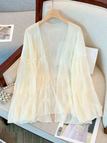 SHEIN New Lightweight French Pleated Lightweight Sun Protection Cardigan, Slimming For Women