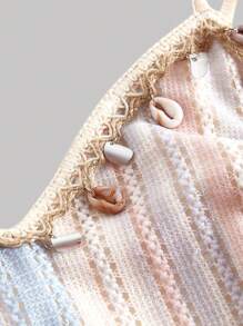 SHEIN MOD Vestito mini in taglia grande per vacanze, in maglia traforata, con gonna a toppework a righe blu e bianche