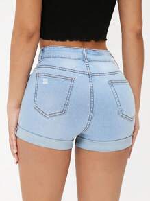 SHEIN PETITE Women's Fashion Denim Shorts, Suitable For Summer - Light Wash - View 2