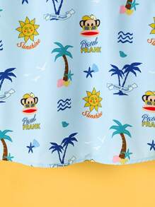 Paul Frank X SHEIN Camisa polo casual de manga curta com estampa de desenho animado para meninos adolescentes, praia, azul-marinho, resort, verão - Verde-azulado - Ver 5