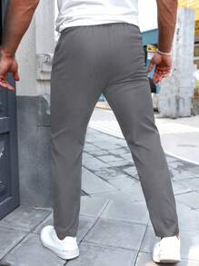 Manfinity Homme 纯色拉链口袋褶裥休闲时尚正装裤