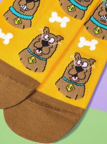 SCOOBY-DOO X SHEIN 1 paire de chaussettes de cheville pour femmes avec motif de chiot de bande colorée - Orange - Voir 1