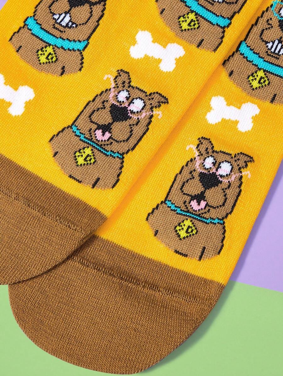 SCOOBY-DOO X SHEIN 1 paire de chaussettes de cheville pour femmes avec motif de chiot de bande colorée - Orange - Voir 1