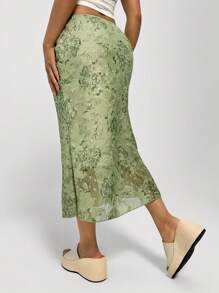 SHEIN Unity Women's Casual Green Floral Print Skirt, Spring/Summer - Green - View 2