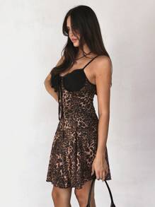 Roylia Leopard Print Bowknot Slip Dress For Women - Brown - View 3