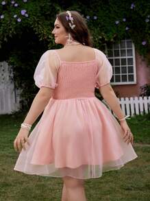 Lyrianda Plus Size Spring/Summer Romantic Vacation 3D Floral Puff Sleeve Dress