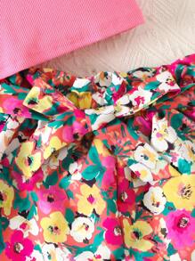 SHEIN Tween Mädchen Gestricktes Trägertop + Bedruckte Shorts Lässig Urlaubs-Set