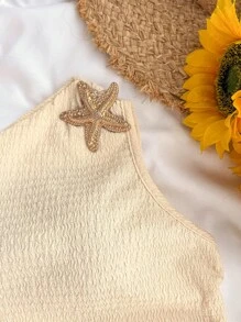 SHEIN Blouse asymétrique à col pour filles ados pour l'été, tenues de rentrée scolaire, mignonne, pour les vacances, les pique-niques familiaux de printemps en extérieur, porter tous les jours, convenant à diverses occasions