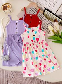 SHEIN 3 pezzi Vestito a coste multicolore senza maniche aderente e a ruota per ragazze, casual, da vacanza, carino e vivace