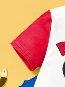 Paul Frank X SHEIN Tutina casual comoda per bambini maschietti, a maniche corte, con stampa di scimmiette