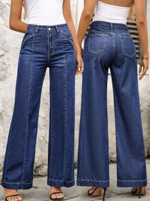 EMERY ROSE Women's Casual Everyday Distressed Slant Pocket Jeans - Blue - View 1