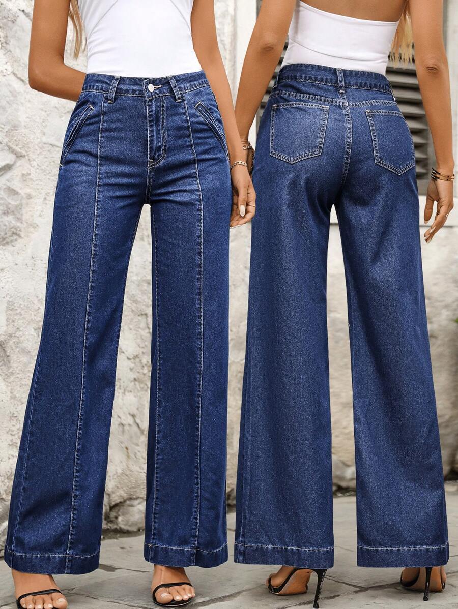 EMERY ROSE Women's Casual Everyday Distressed Slant Pocket Jeans - Blue - View 1