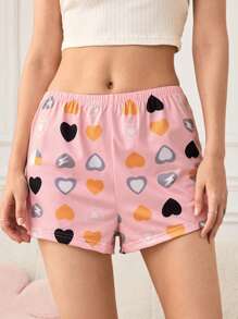Pantalones cortos de dormir con estampado de corazón para mujer