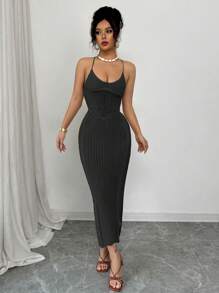 Rafferiza New Slim-Fit Sexy Openwork Strap Fashionable Unique Knit Dress, Suitable For Vacation And Beach, Spring/Summer