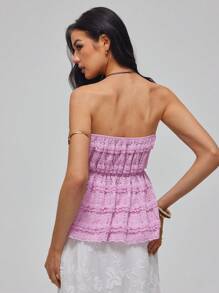 Roylia Parte superior corta de mujer con adorno de mariposa y ribete de encaje