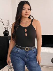 Calvaya Top camisola elástico de tela texturizada con diseño calado para mujer talla grande