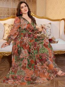 Modelyn New Elegant Flowing V-Neck Long Sleeve Long Dress, Luxury Aesthetic Fall Cloth For Women - Multicolor - View 1